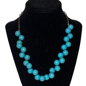 Turquoise Look Chunky Bead Necklace Gold Tone Statement Boho Western 18”